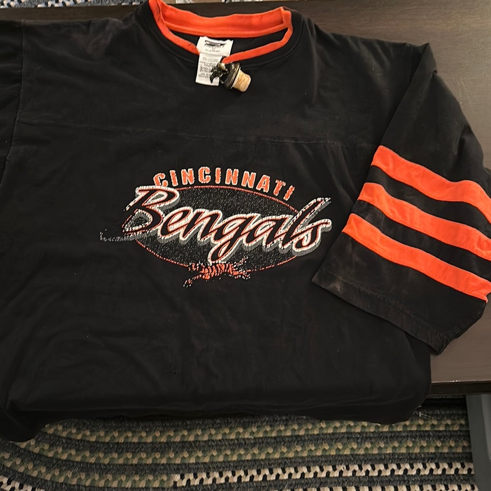 VTG Cincinnati Bengals The Edge Black and Orange Cotton Jersey TShirt Mens XL